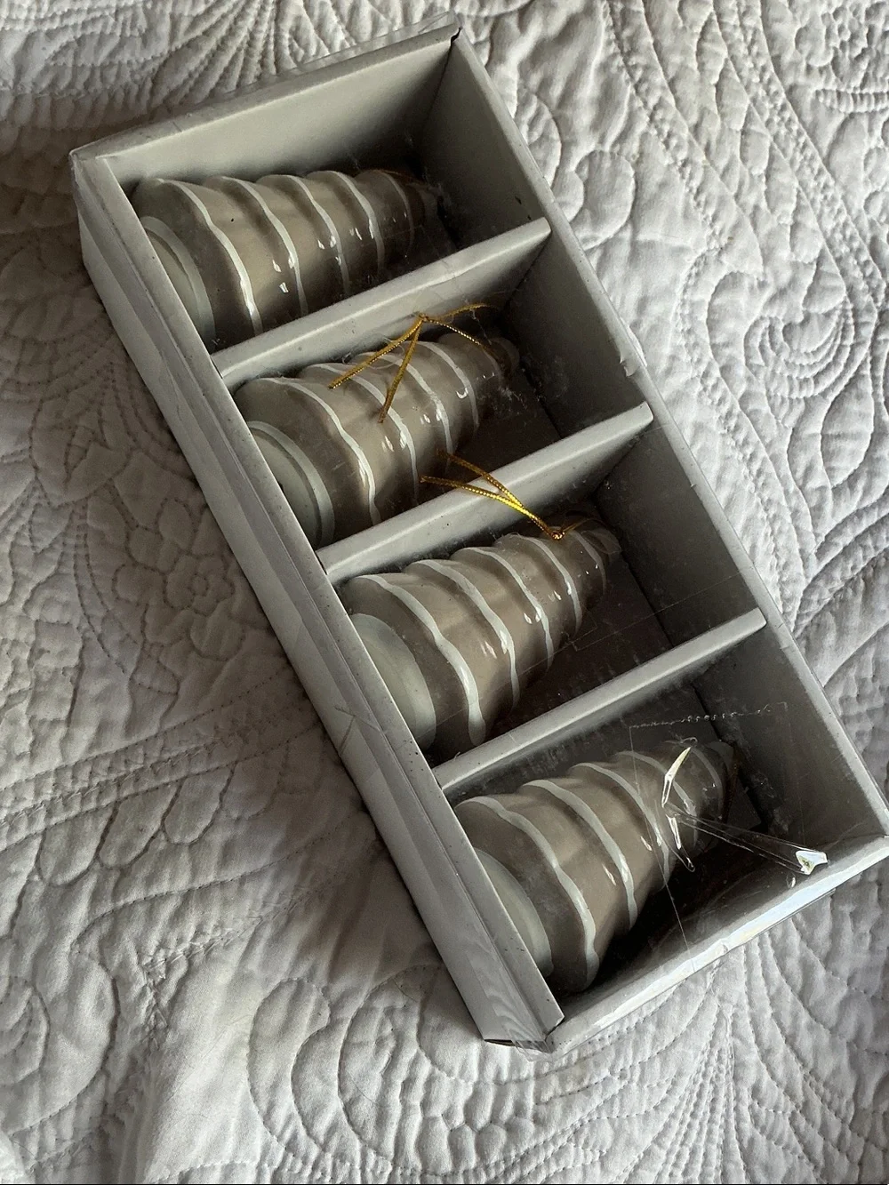 Set of 4 Ceramic Grey Christmas Tree Ornaments